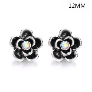 4 styles 12MM Flowers design Rhinestone  Metal snap buttons