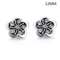 6 styles 12MM Flowers design Rhinestone  Metal snap buttons