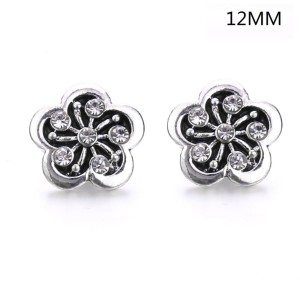 6 styles 12MM Flowers design Rhinestone  Metal snap buttons