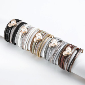 5 styles Valentine's Day Multilayer Chain Leather Bracelet Love Heart-shaped Imitation Pearl Accessories Woven Women's Bracelet