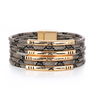 4 styles Multilayer leather magnet buckle bracelet, soft leather pattern leather bracelet, copper tube