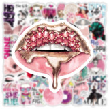 50pcs Pink fresh graffiti stickers decorative suitcase notebook waterproof detachable stickers