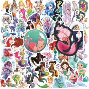 50pcs Cartoon Mermaid graffiti stickers decorative suitcase notebook waterproof detachable stickers