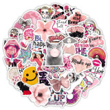 50pcs Pink fresh graffiti stickers decorative suitcase notebook waterproof detachable stickers