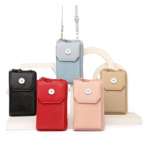 Ladies mobile phone bag vertical zipper wallet snake print all-match diagonal shoulder bag fit 18mm snap button jewelry