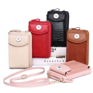 Multifunctional crossbody vertical cover type mini one-shoulder crocodile pattern coin purse fit 18mm snap button jewelry