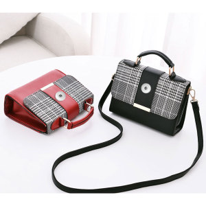 Fashion Checked Shoulder Bag Trendy Small Square Crossbody Bag fit 18mm snap button jewelry