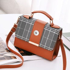 Fashion Checked Shoulder Bag Trendy Small Square Crossbody Bag fit 18mm snap button jewelry