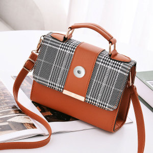 Fashion Checked Shoulder Bag Trendy Small Square Crossbody Bag fit 18mm snap button jewelry