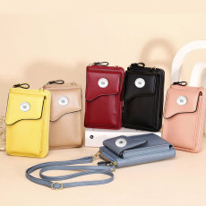 Creative new fashion Korean one-shoulder messaenger bag Large capacity ladies long wallet Pure color mobile phone bag fit 18mm snap button jewelry