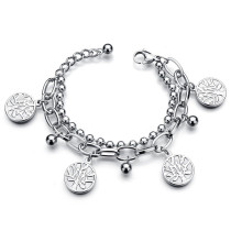 Stainless Steel Bracelet Double Layer Tree of Life Pendant Love Cross Bracelet