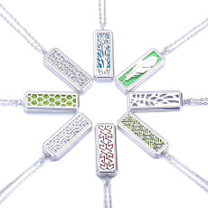 Openwork Square Essential Oil Necklace Aromatherapy Open Magnetic Silver Stainless Steel Pendant Necklace