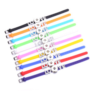 love Silicone rhinestones Bracelets fit 20mm snaps  jewelry