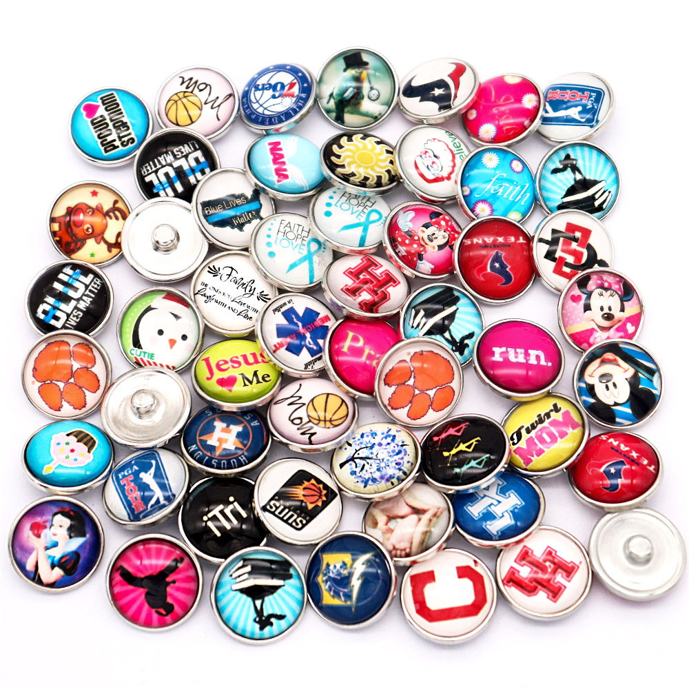 Randomised Button 20pcs set of mixed Color randomised 20MM team sports glass snap buttons
