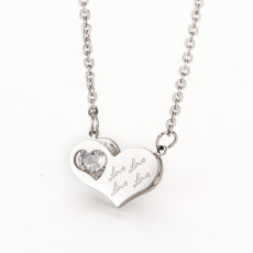 Three-dimensional love heart zircon rose gold plated stainless steel necklace Valentine's Day for girlfriend