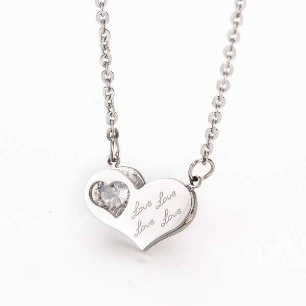 Three-dimensional love heart zircon rose gold plated stainless steel necklace Valentine's Day for girlfriend