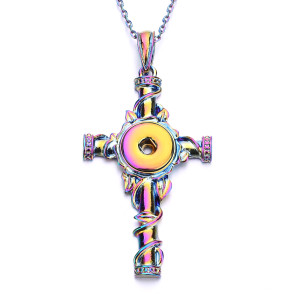 18styles  cross Butterfly Moon Christmas Tree  Necklace 80CM chain Colorful  metal  fit 20MM chunks snap button jewelry