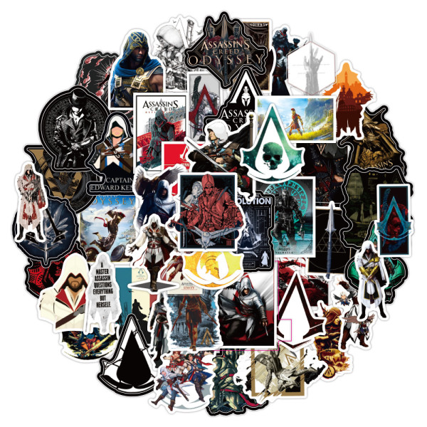 50pcs  Assassin's Creed graffiti stickers decorative suitcase notebook waterproof detachable stickers