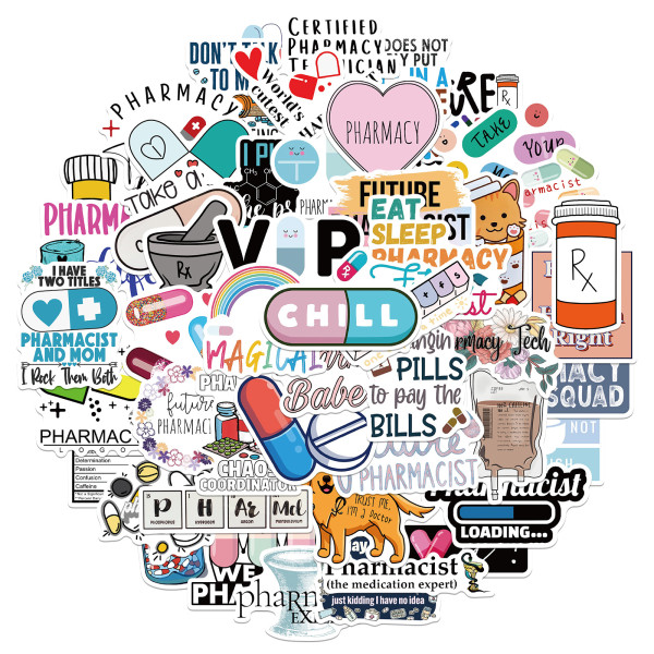 50pcs Cartoon Pharmacist graffiti stickers decorative suitcase notebook waterproof detachable stickers