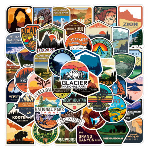 50pcs National Park Landscape Outdoor Camping stickers decorative suitcase notebook waterproof detachable stickers
