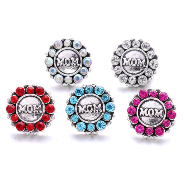 MOM 20MM  design Rhinestone  Metal snap buttons