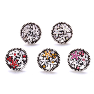 starfish 20MM  design Rhinestone  Metal snap buttons