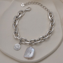 Big Pearl Smiley Pendant Bracelet Female Love Letter Tail Brand Stainless Steel Jewelry