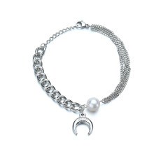 Stainless Steel Moon Pendant Pearl Panel Bracelet