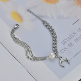 Stainless Steel Moon Pendant Pearl Panel Bracelet