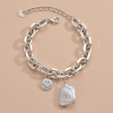 Big Pearl Smiley Pendant Bracelet Female Love Letter Tail Brand Stainless Steel Jewelry