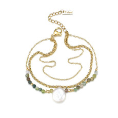 Bead Chain Pearl Triple Stainless Steel Bracelet
