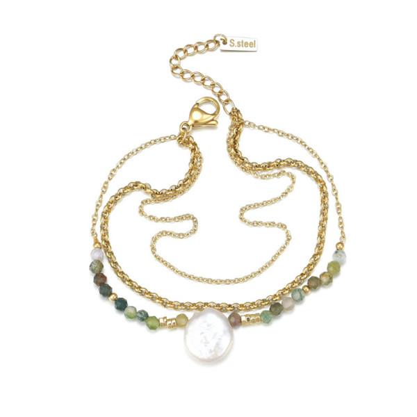 Bead Chain Pearl Triple Stainless Steel Bracelet