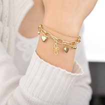 Stainless Steel Heart Pendant Round Gold Bracelet cross love