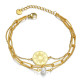 Stainless Steel Triple Dark Pattern Round Pearl Bracelet