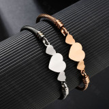 Stainless Steel Three Heart Open Bracelet
