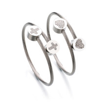 love cross Heart-Shaped Stainless Steel Wire Open Bracelet