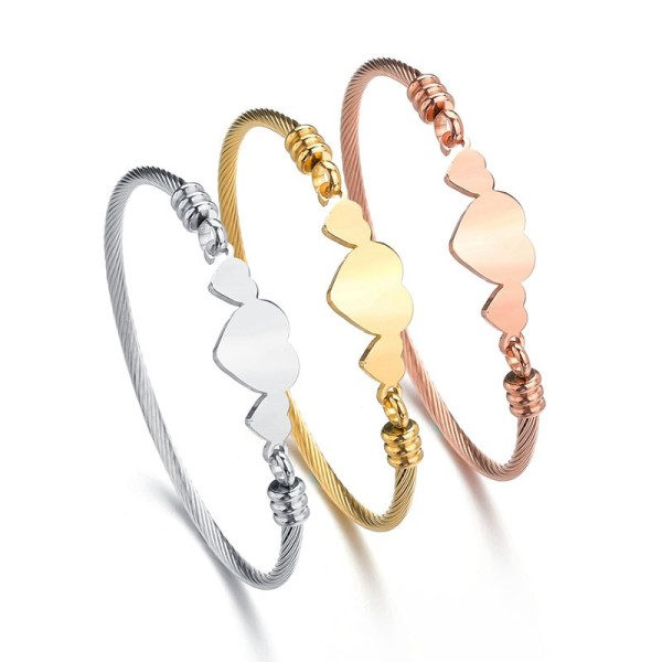 Stainless Steel Three Heart Open Bracelet