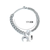 Stainless Steel Moon Pendant Pearl Panel Bracelet