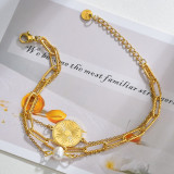 Stainless Steel Triple Dark Pattern Round Pearl Bracelet