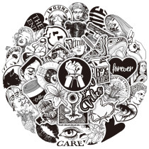 50pcs black and white ins graffiti stickers decorative suitcase notebook waterproof detachable stickers