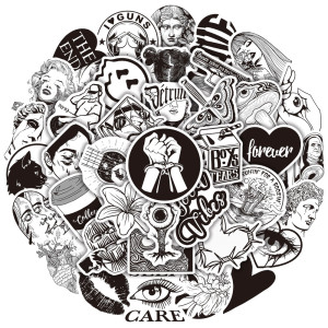 50pcs black and white ins graffiti stickers decorative suitcase notebook waterproof detachable stickers