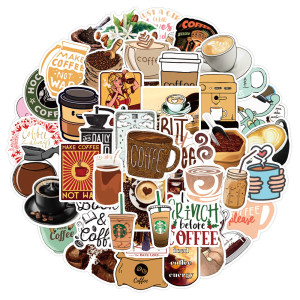 50pcs Coffee graffiti stickers decorative suitcase notebook waterproof detachable stickers