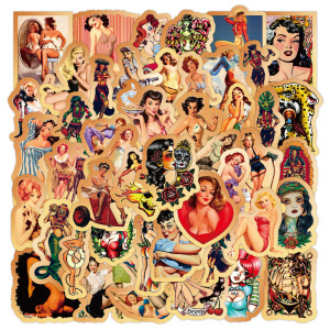 50pcs retro beauty graffiti stickers decorative suitcase notebook waterproof detachable stickers