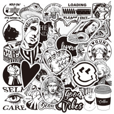50pcs black and white ins graffiti stickers decorative suitcase notebook waterproof detachable stickers