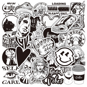 50pcs black and white ins graffiti stickers decorative suitcase notebook waterproof detachable stickers