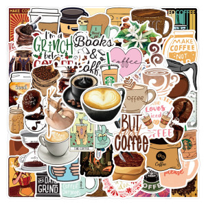 50pcs Coffee graffiti stickers decorative suitcase notebook waterproof detachable stickers