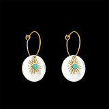 Gold Shell Set Stone Sunflower Stainless Steel Earrings
