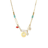 Gold turquoise hollow devil's eye stitching chain necklace women's stainless steel