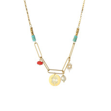 Gold turquoise hollow devil's eye stitching chain necklace women's stainless steel