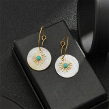 Gold Shell Set Stone Sunflower Stainless Steel Earrings